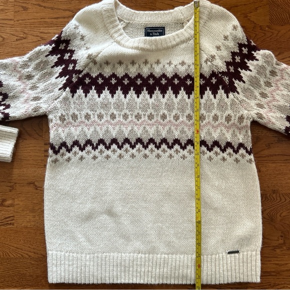 Abercrombie Sweater Women L Pullover Ivory Burgundy Fair Isle Nordic Pink Cotton - Picture 5 of 6